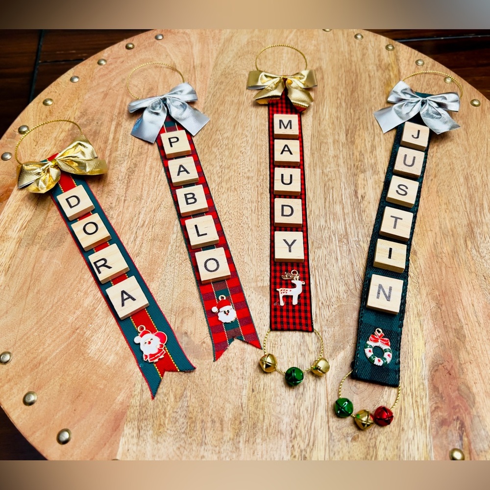 Handmade Personalized Scrabble Christmas Ornament - Custom Name, Family, Pet